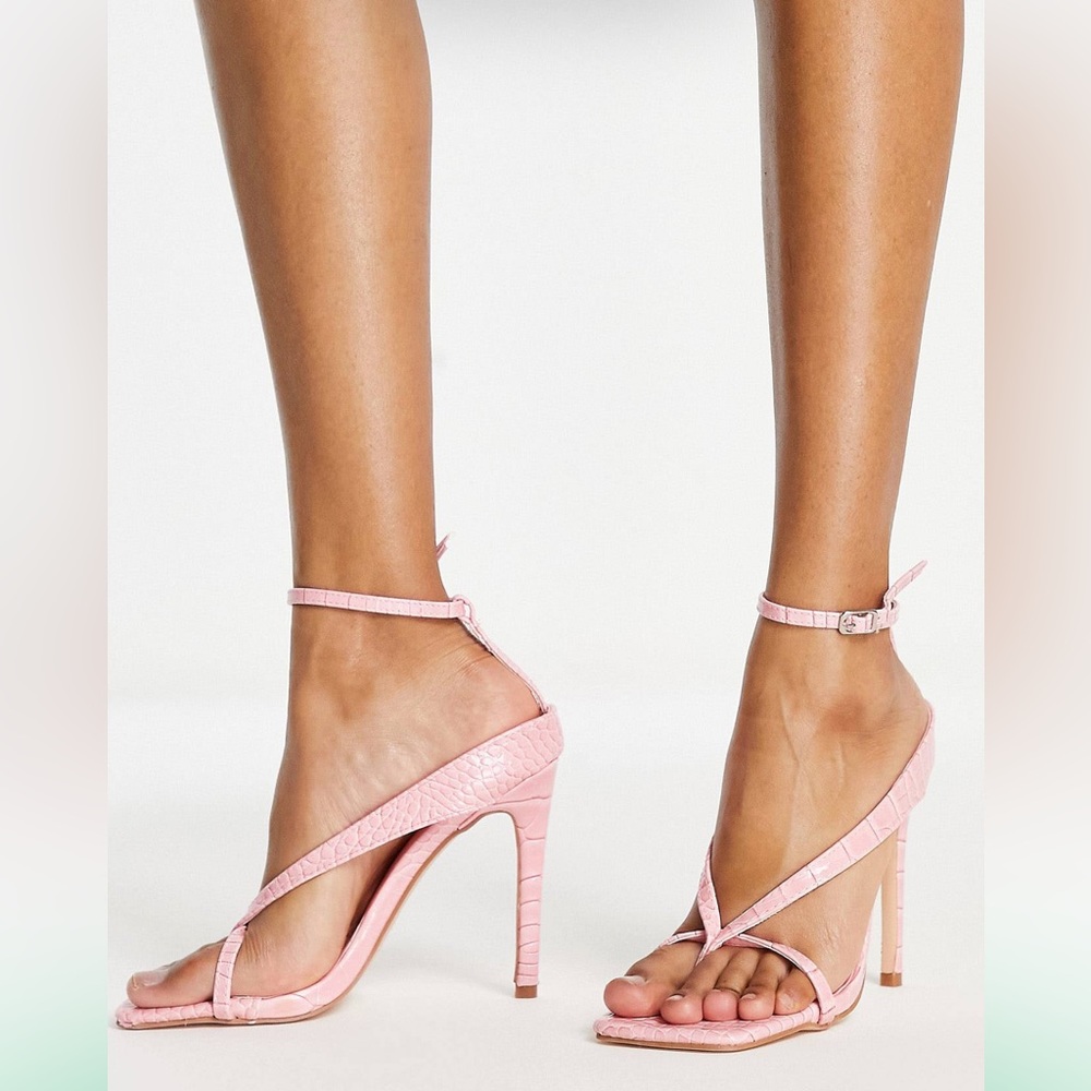 Pink Square Toe Strappy Heels